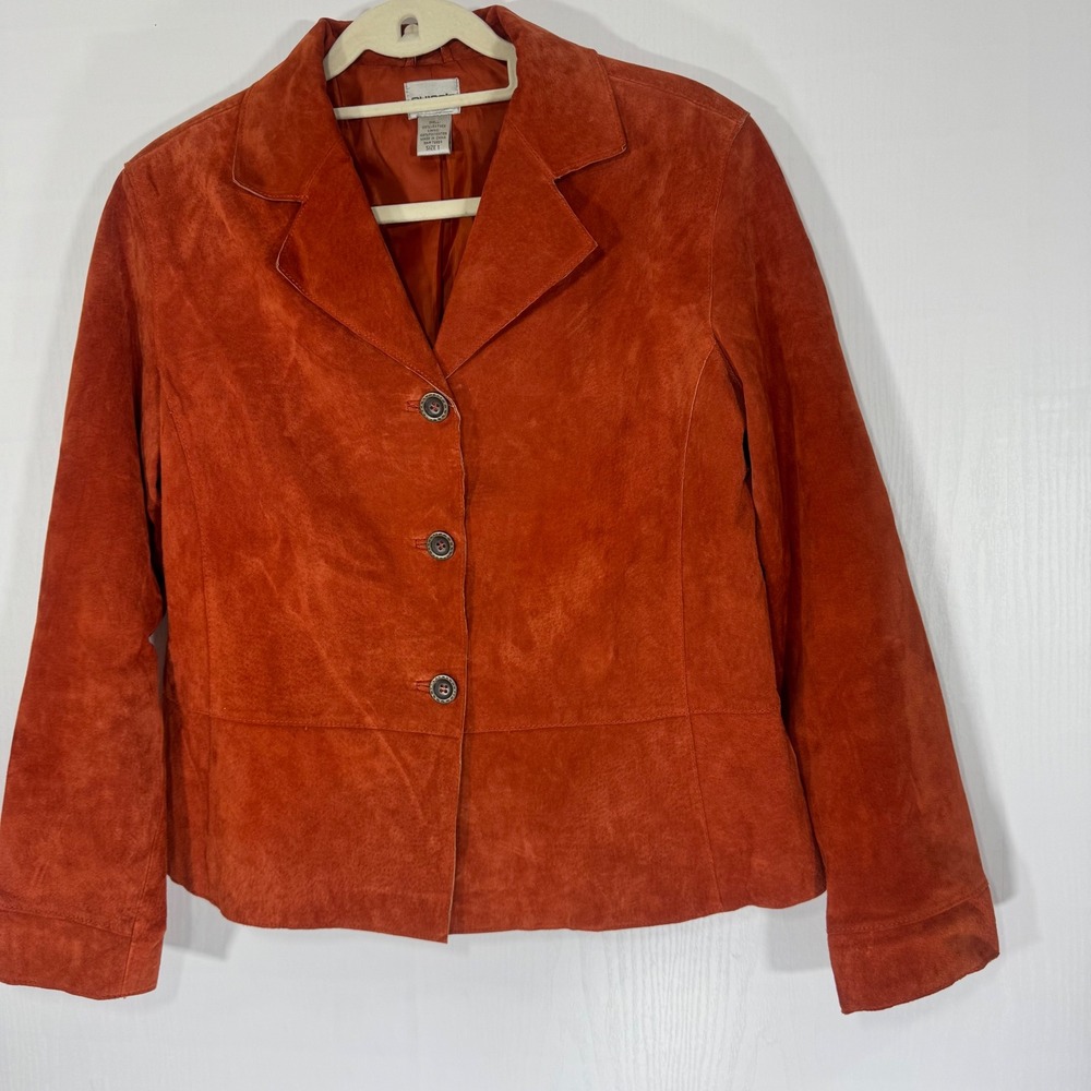 Chico's Women Suede Leather Blazer Jacket Burnt Orange Western Size 1‎ Career